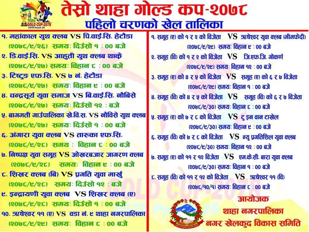 थाहा गोल्डकपको तयारी पूरा थाहा गोल्डकपको तयारी पूरा
